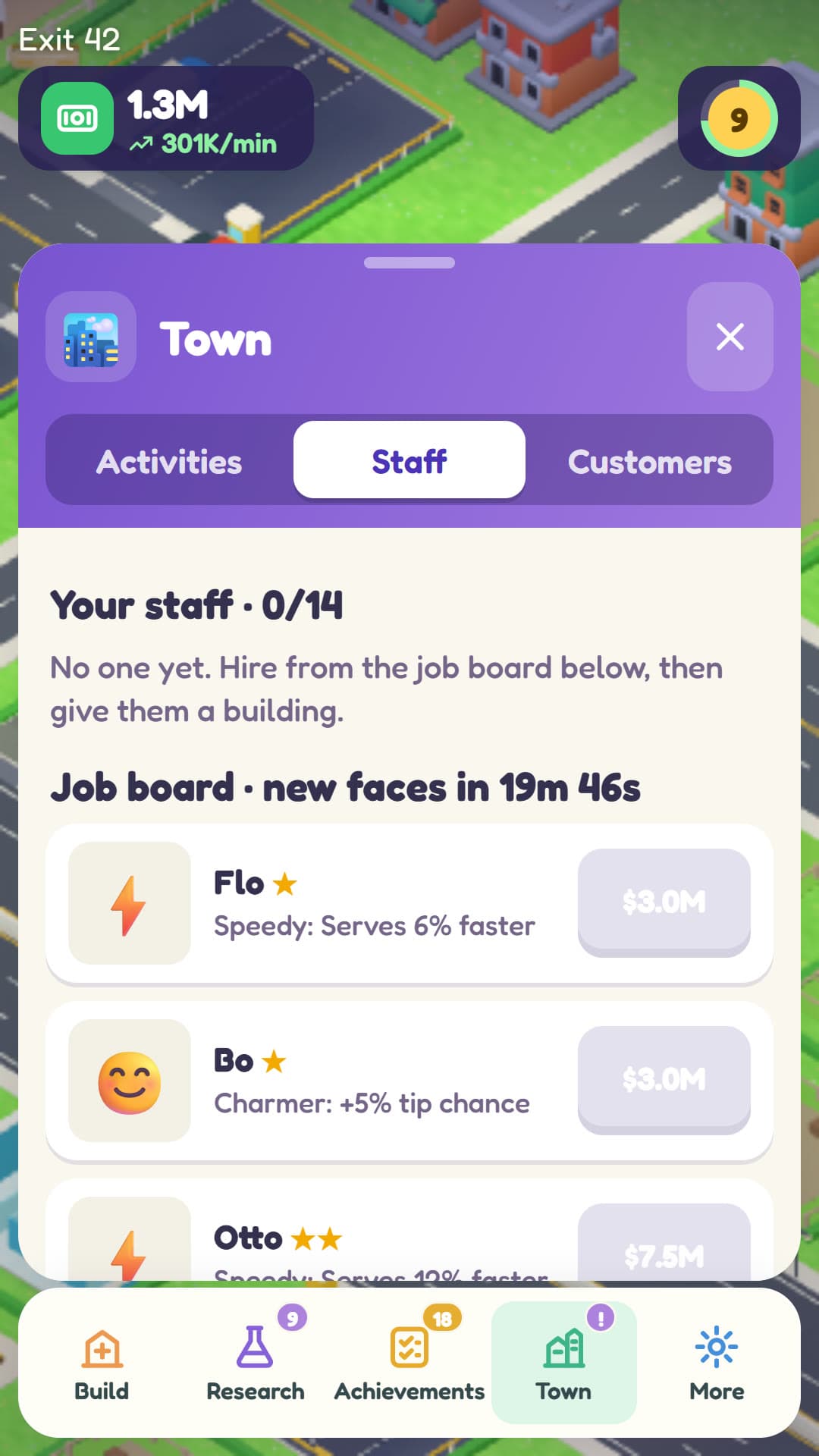 The town panel showing contract offers from local businesses